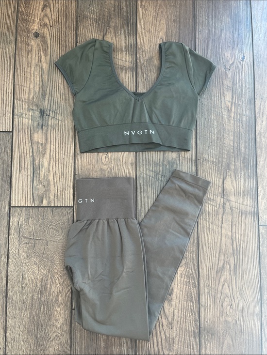 NVGTN Pants - NVGTN Olive Green Crop Top & Leggings Matching  Set
